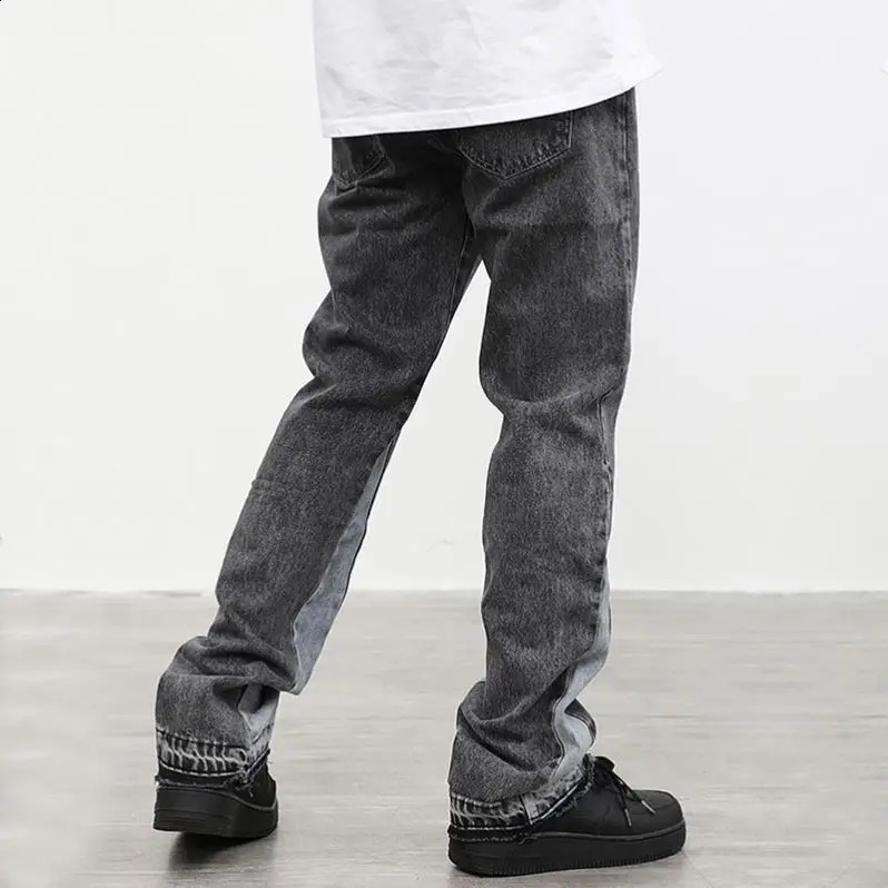 High quality mens jeans casual black and gray patch work retro washed jeans Trouser mens custom Flares denim jeans 240823