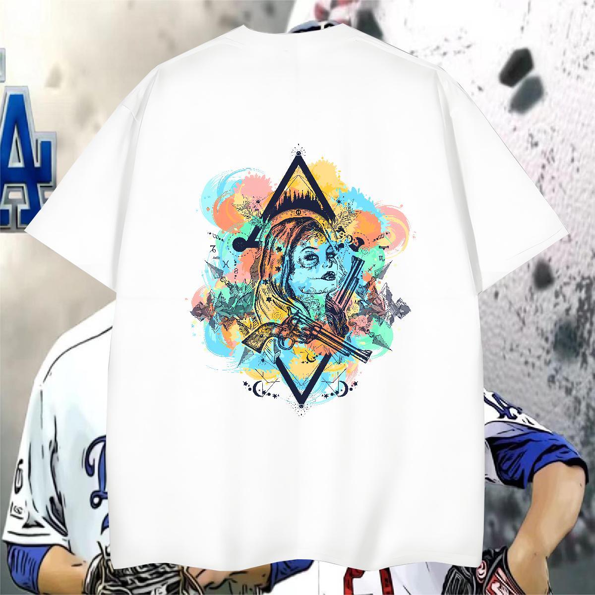 Brand Men T Shirts 100% Cotton 230g eye of the devil Beach Cartoon Printing L-4XL Crew Neck Tshirt for Man Woman 2024 DIY Tshirts