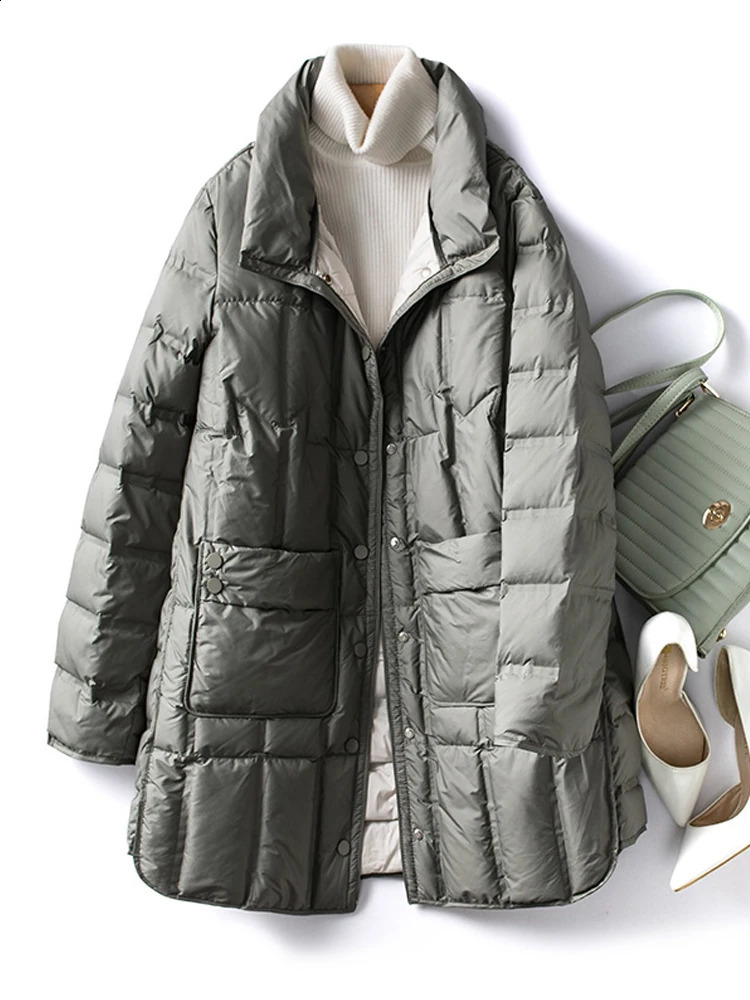 Janveny Winter Womens Lightweight 90% White Duck Down Jacket Ultra Light Warm Loose Inflatable Park 240823