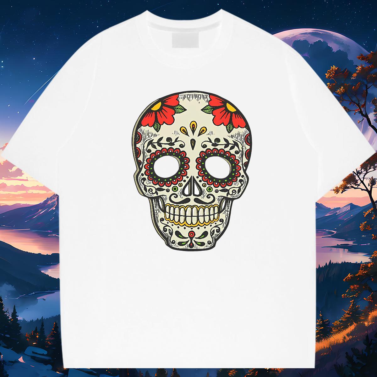 Free Shipping T Shirt For Man 230g Cotton skull Outdoor Asian Size Breathable Tshirts Fashion Design Tops Tees