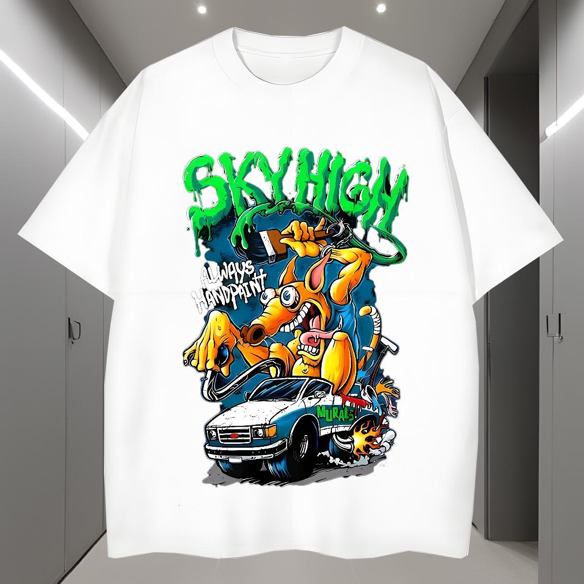 Popular T Shirt For Man 230g 100% Cotton skull Home Outdoor DIY Crew Neck Breathable Tshirts Classic Casual Clothes