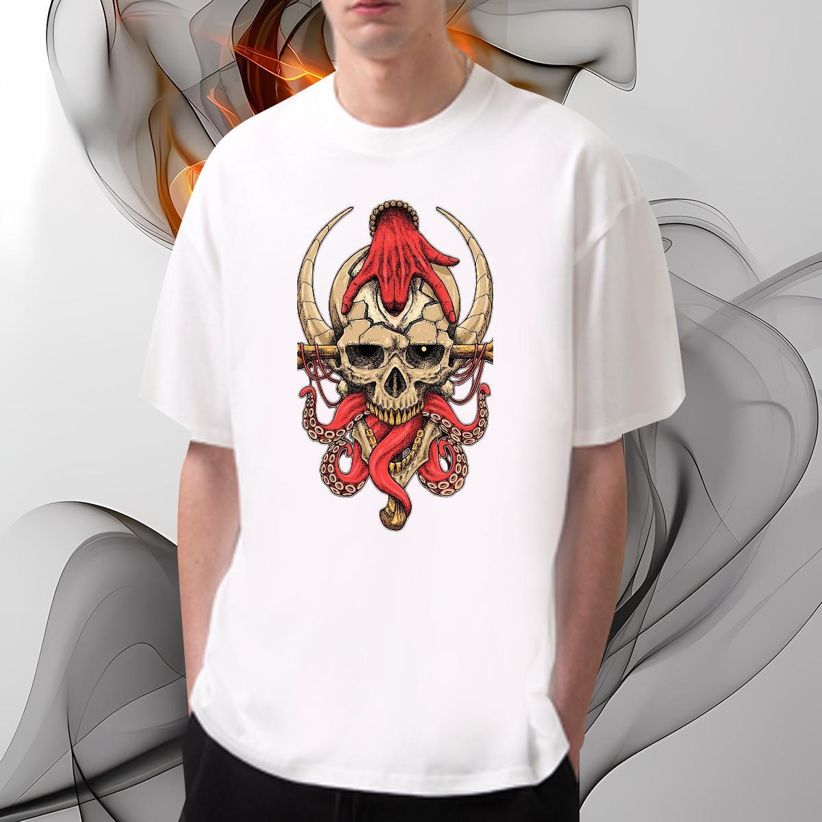 Unisex T Shirt For Man 230g Pure Cotton skull High Street Hip Hop Anime Breathable Short Sleeve Men Tshirts Stylist Top Tees