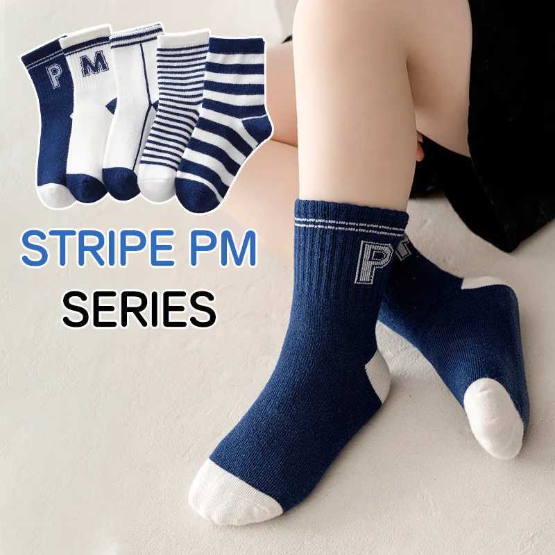 5 Pairs Kids Socks Spring Autumn Newborn Baby Boy Cotton Socks College Style Fadeless Soft Childrens Sports Socks 0-14Years CL240824