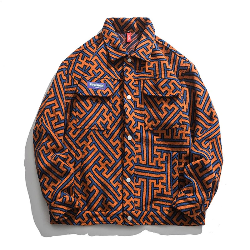 Retro Varsity Jacket Men Autumn Streetwear Color Matching Full Print Labyrinth Pattern Tooling Windbreaker Bomber Jackets 240823