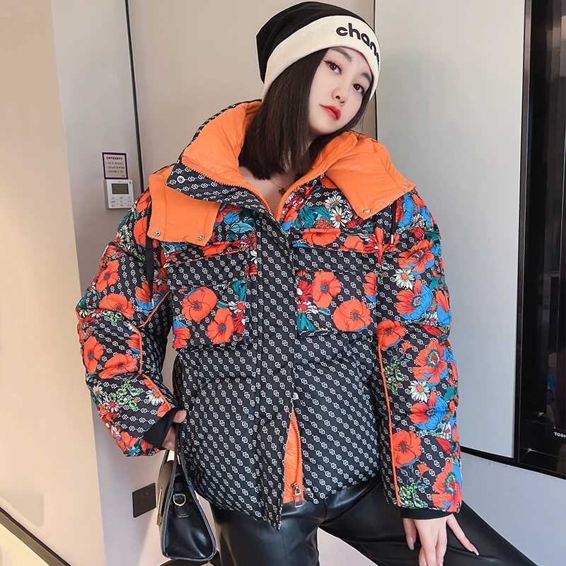 Women's Down Parkas Y2K Womens Coat Winter Printed Hooded Warm Womens Short Park Oversized Inflatable Jacket Womens Waterproof Jacket Strt Fashio