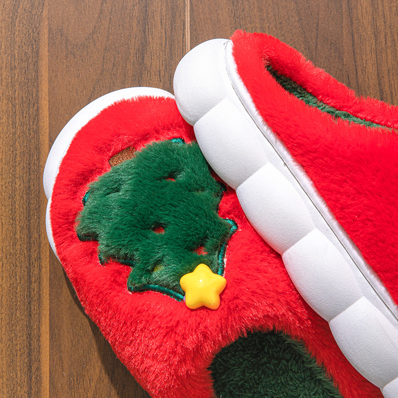 2024 new slippers fashion Christmas tree ladies home slipper neutral autumn and winter warm sandals Platform red white thick bottom 3.5cm non-slip out