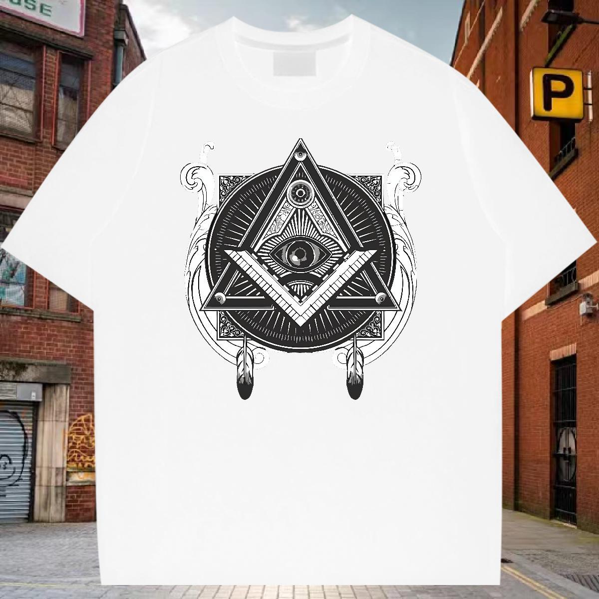 Cool T shirt 230g 100% Cotton eye of the devil Hip Hop Street Skull Breathable Crew Neck Men Clothes T-Shirt Casual New Tops Tees