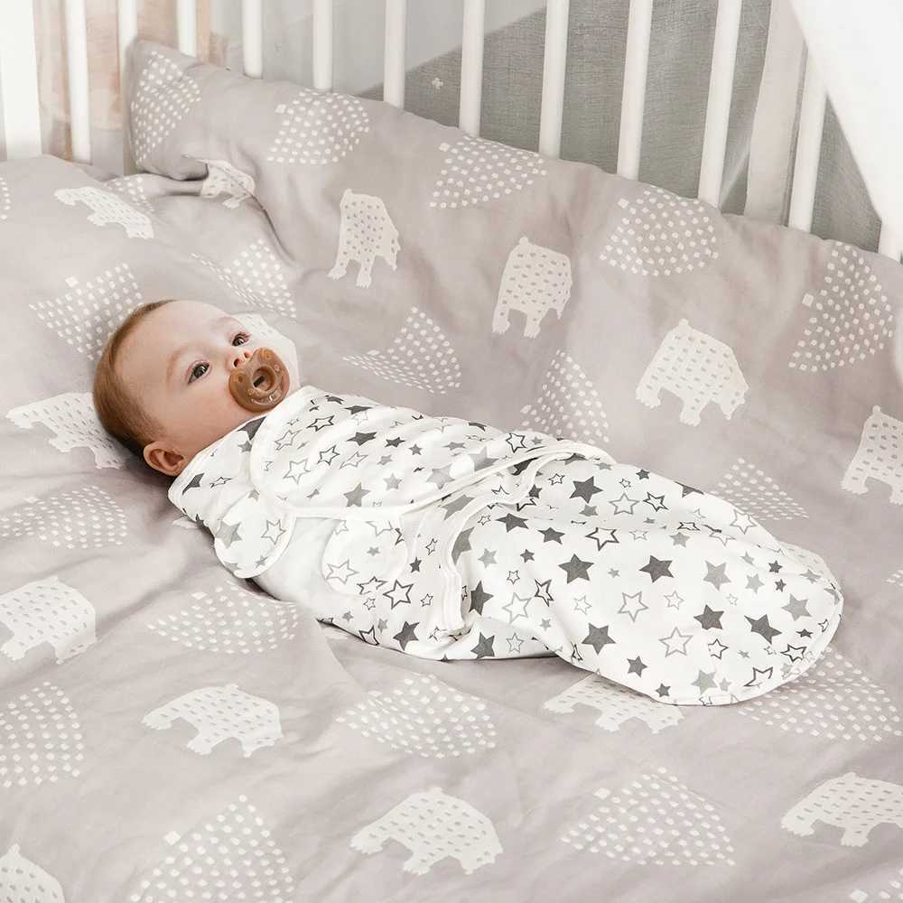 0-3Months Newborn Baby Sleeping Bag With Hat Set Adjustable Baby Swaddle Blanket Summer Thin Breathable Soft Cotton Boys Girls M240824