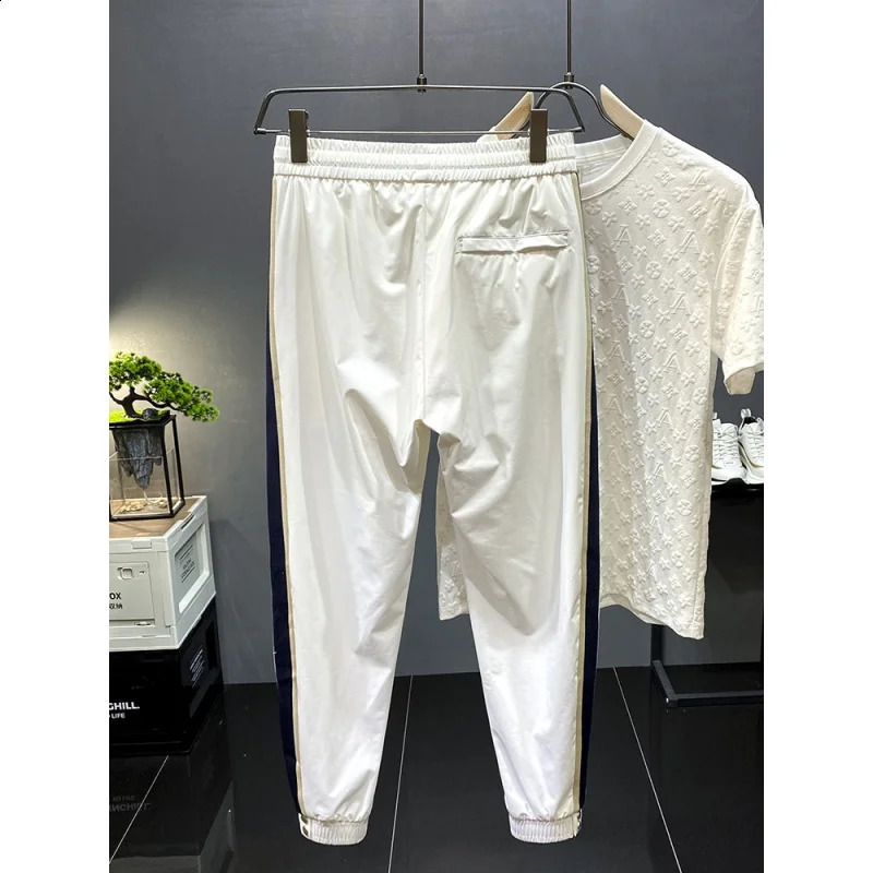 White silk thin casual pants mens summer slim fit fast drying sports transparent loose tapered cut 240823