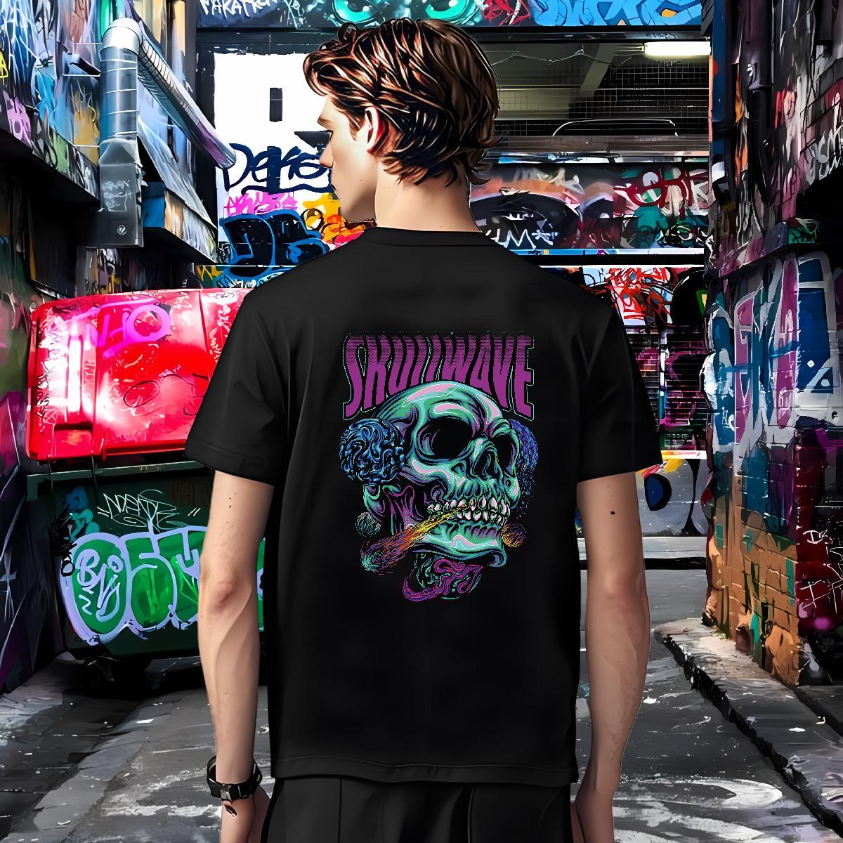 Soft Mens T Shirts 230g Cotton skull Casual Daily Wear Custom Cartoon Crew Neck Breathable Men Tops Tees 2024 DIY Top Tees