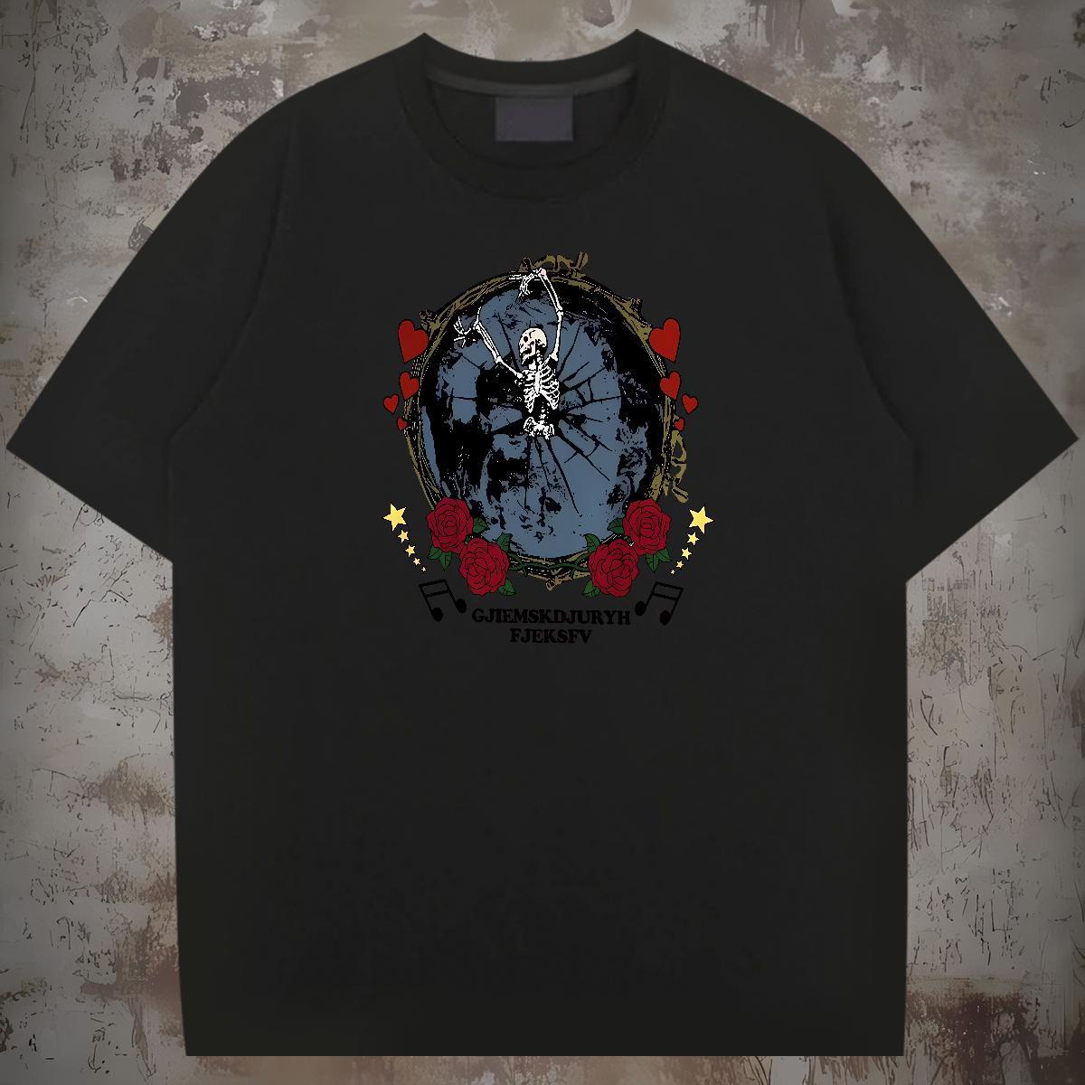Unisex T Shirt For Man 100% Cotton 230g skull Street Black White O Neck Short Sleeves Men Tees Designer Fashion Top Tees