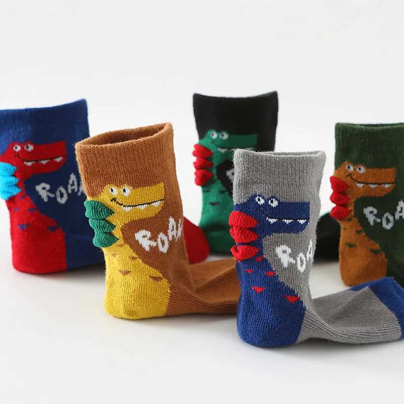5 Pairs Boys Socks Cute Cartoon Dinosaur Pattern Cotton Comfortable Breathable Kids Socks CL240824