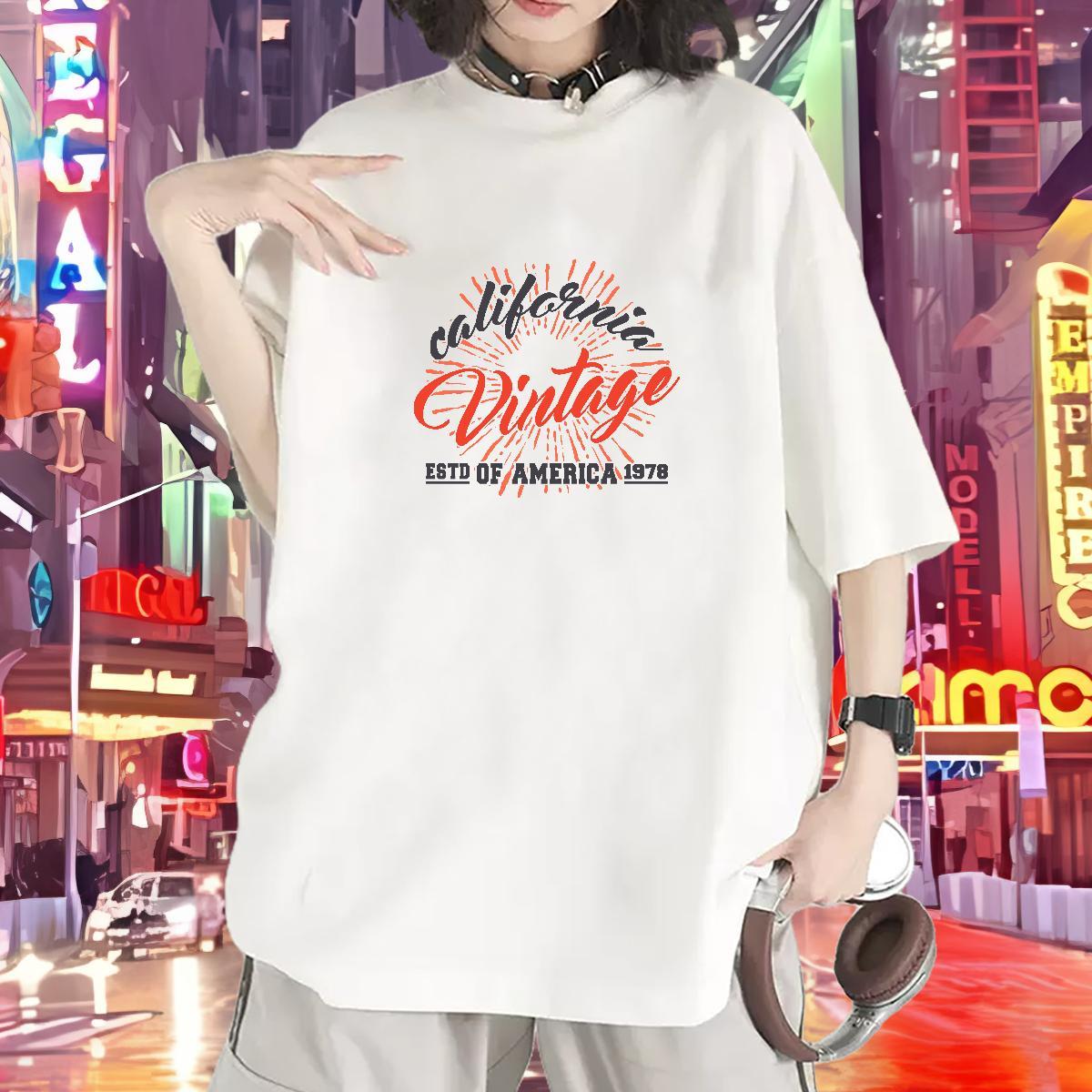 Loose Woman Tshirt 230g Cotton letter Street Wear Women T Shirts Breathable Crew Neck Black White Tees
