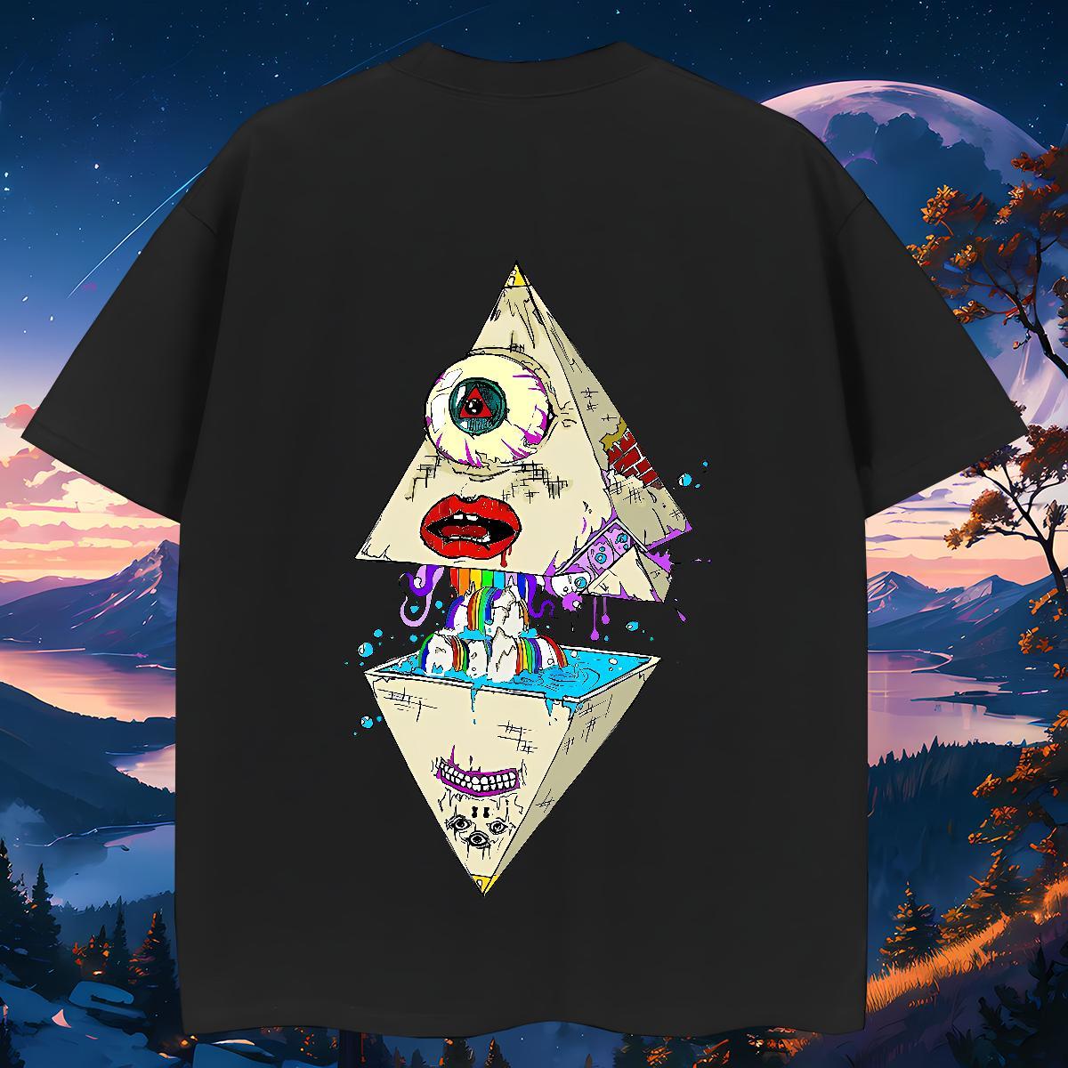Loose Mens T Shirts 230g Cotton eye of the devil Anime Printing Street Oversized 4XL Breathable Short Sleeve Couples T Shirts Fashion Casual Tees Shir