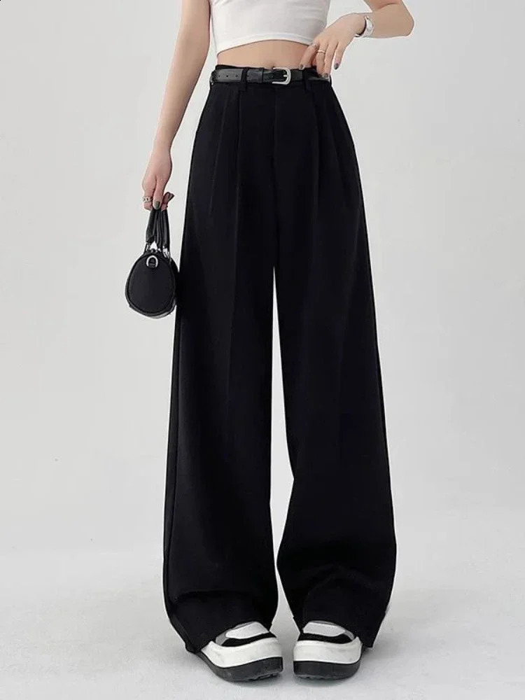 Womens Pants Casual Temperament High Waist Loose Straight Trousers Gift Belt Fashion Versatile Wide Leg Women 240824