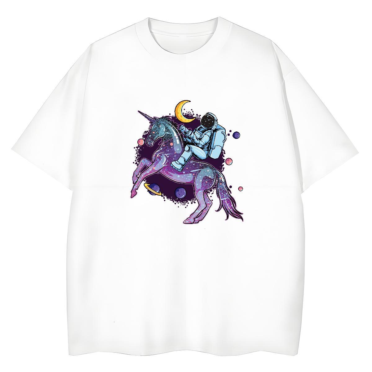 Wholesale Lady T shirt 230g 100% Cotton cosmonaut Spring Summer T Shirts Women O Neck Short Sleeves DIY Printed Polos
