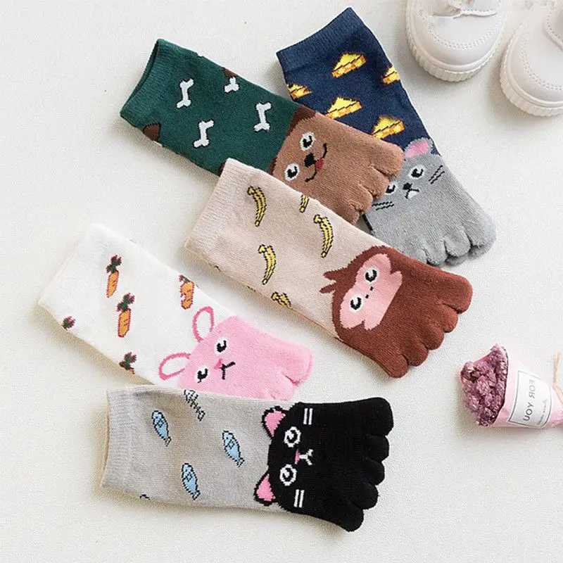 1pair Animal Cartoon Five Fingers Sock Hosiery Toe Socks Toddler Kids Baby Girls Boys Winter Cotton Socks Cute Socks CL240824