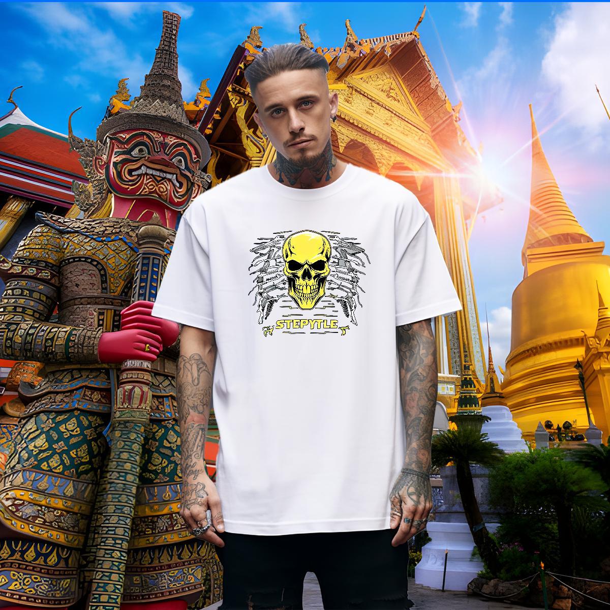 Brand Mens T Shirts 230g Pure Cotton skull Summer Casual Custom Printed Breathable Crew Neck Men Tees New Arrival Wear