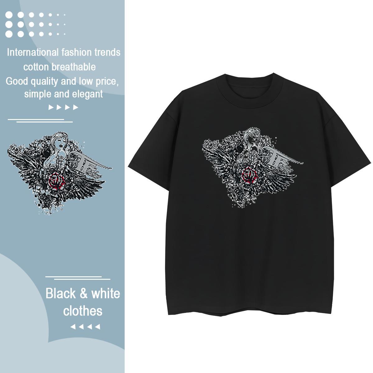 Cool Design T Shirt For Man 100% Cotton 230g skull Street Black Oversized O-Neck Short Sleeve Tshirt for Man Woman Stylist Tee Shirt
