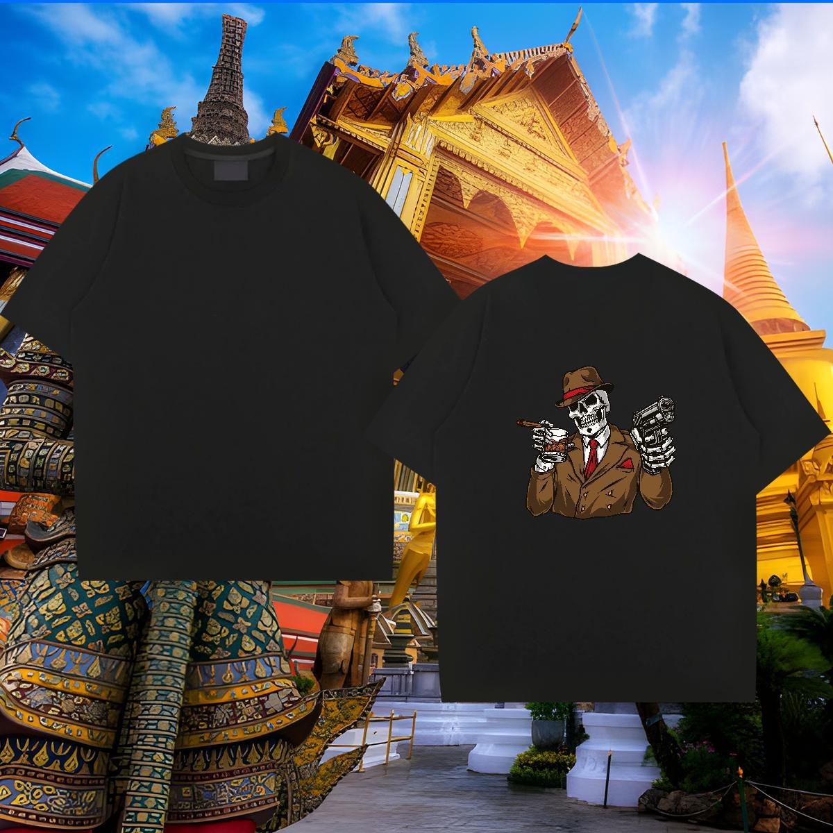 Soft T-Shirts for Men 100% Cotton 230g skull Daily Outfit Black Oversized Breathable Soft Tshirt for Man Woman Stylist Tees