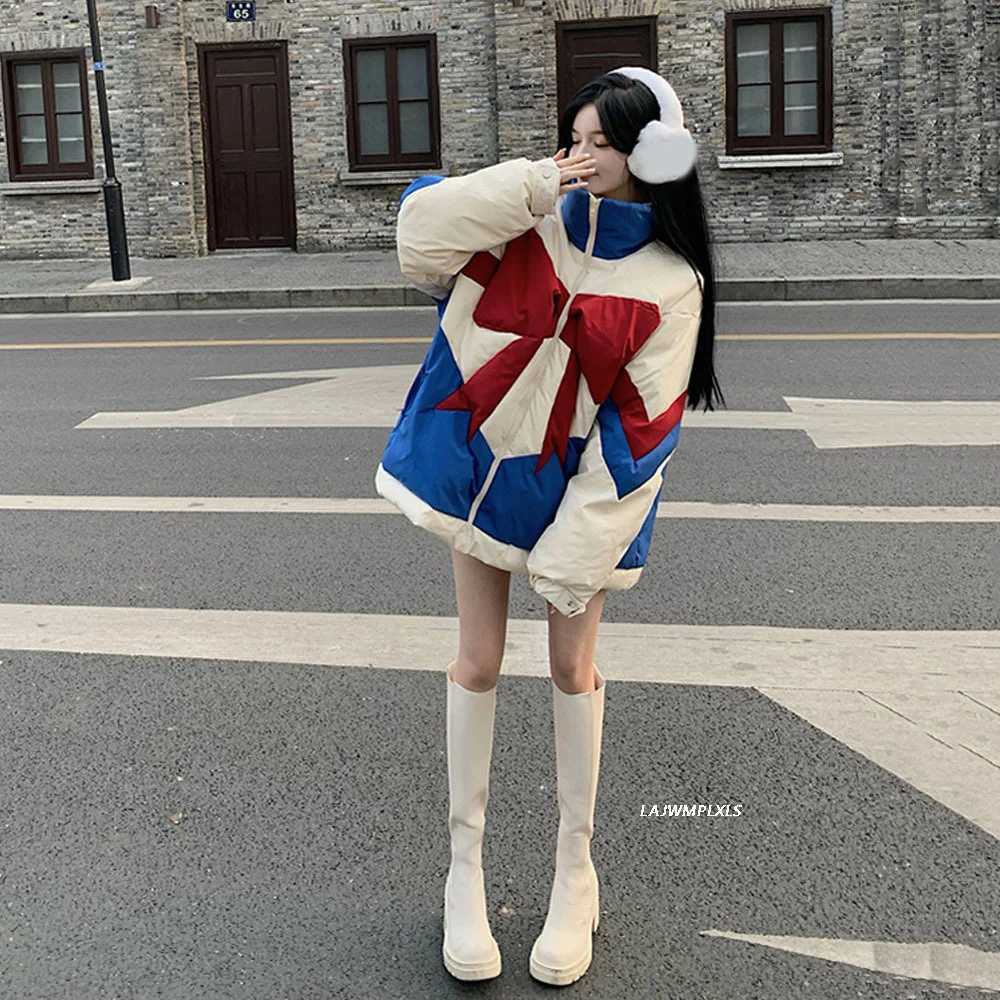 Women's Down Parkas Cotton Korean Kawaii Down jacket womens 2023 Winter New Sesign Temperament Bow Loose Thick warm parkas Y240824VXTR
