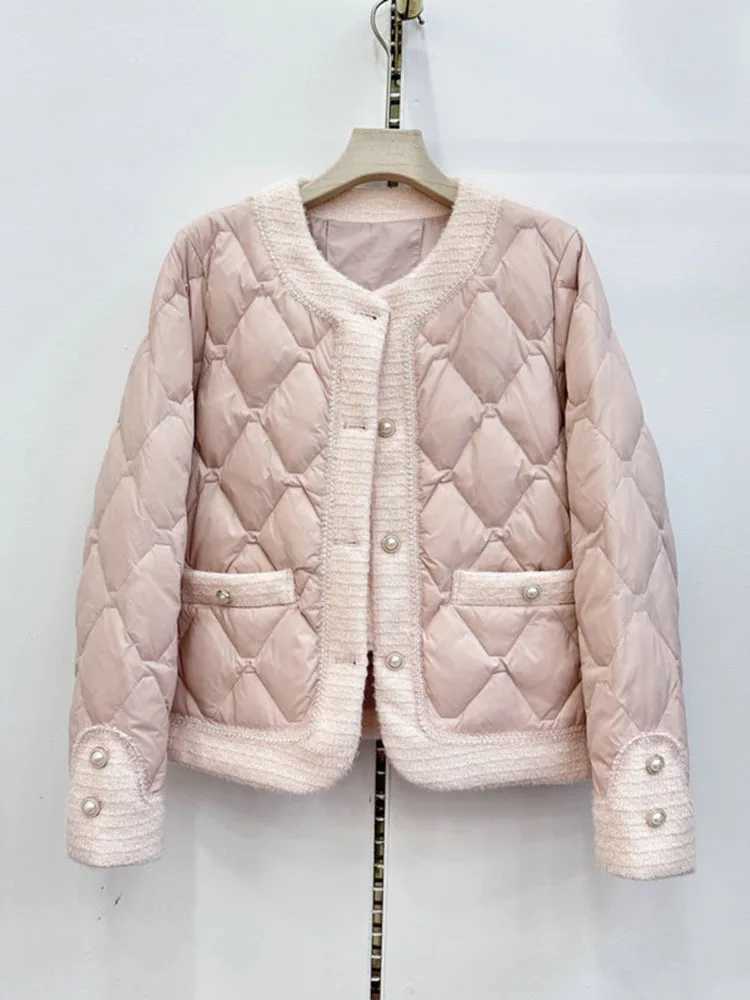 Women's Down Parkas Women Down Jacket 2024 Winter Long Slve Round Neck Loose Thick Coat Elegant Advanced Black White Warm Outwear Tops Y240824USQ