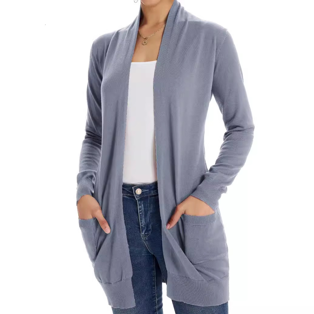 Summer Lightweight Cardigan Sweater with Pockets Long Sleeves Shoulder Shrugs