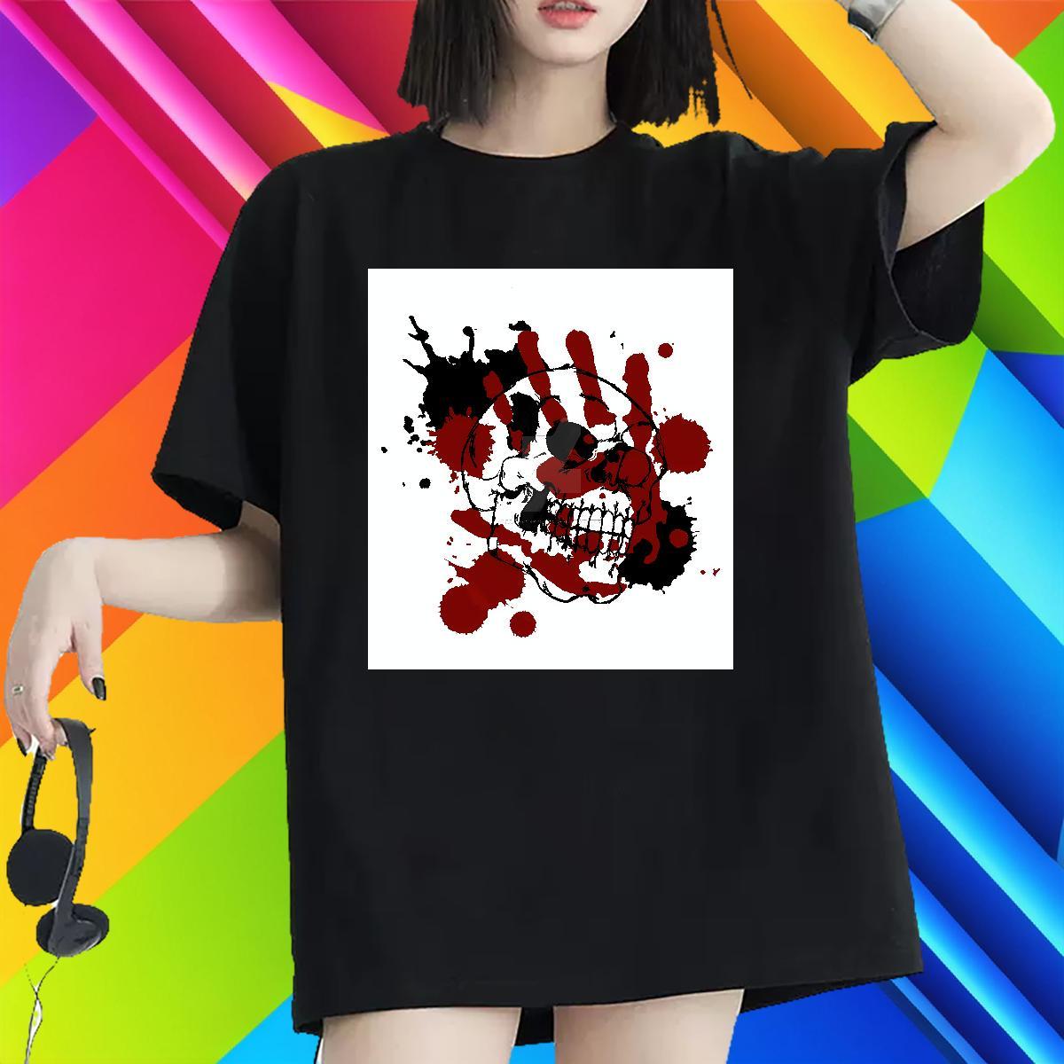 High quality Unisex Tshirts 230g Cotton skull Street Woman T Shirts O-Neck Short Sleeve Custom Cartoon Top Shirts