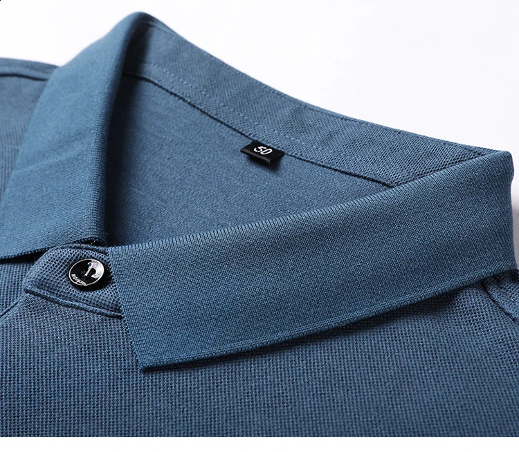 Long sleeved 100% pure cotton green mens polo shirt highquality spring and summer business casual striped top 3xl 240823