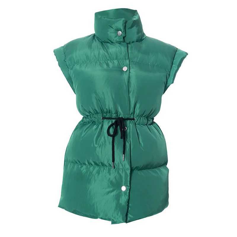 Women's Down Parkas Drawstring Waist Long Puffer Jackets Vest Women Slveless Warm Thick Bubble Coats Puff Parkas Down Drawstring Vests Outcoats Y