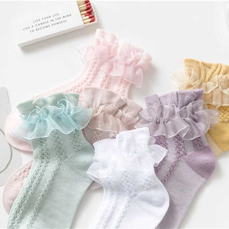 3/6 Pairs Girls Lace Ruffle Socks Cotton Breathable Comfy Adorable Princess-Style Kids Dance-Ready Socks with Frilly Trim CL240824