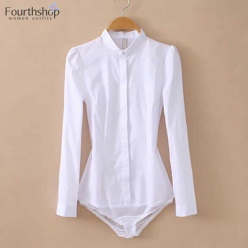 Women's Jumpsuits Rompers Elegant womens long sleeved white shirt womens office work shirt fashionable jumpsuit Korean design jumpsuit autumn 202