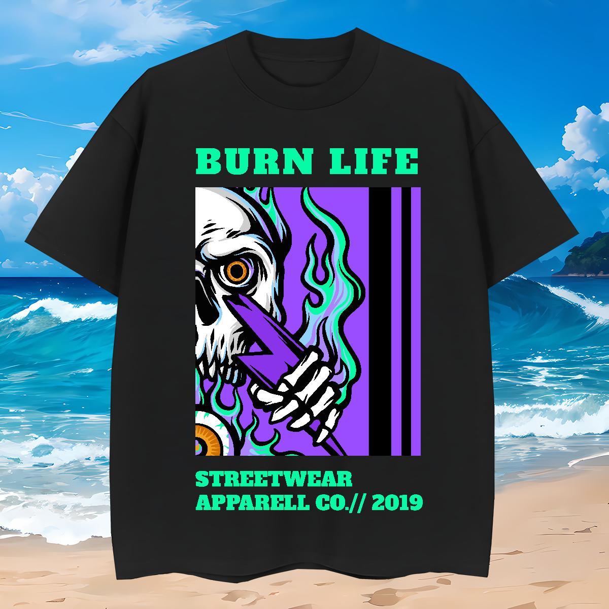 Unisex Men T Shirts 230g Cotton skull Casual Custom Anime Breathable Short Sleeve Mens Tshirts 2024 Summer Tops