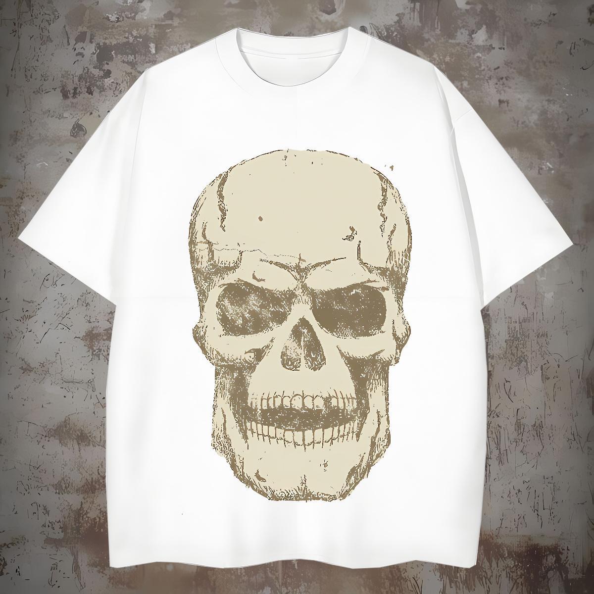 Loose T Shirt For Man 230g Cotton skull Summer Casual Custom Anime Short Sleeve O-Neck Men Clothes T-Shirt 2024 DIY Polos