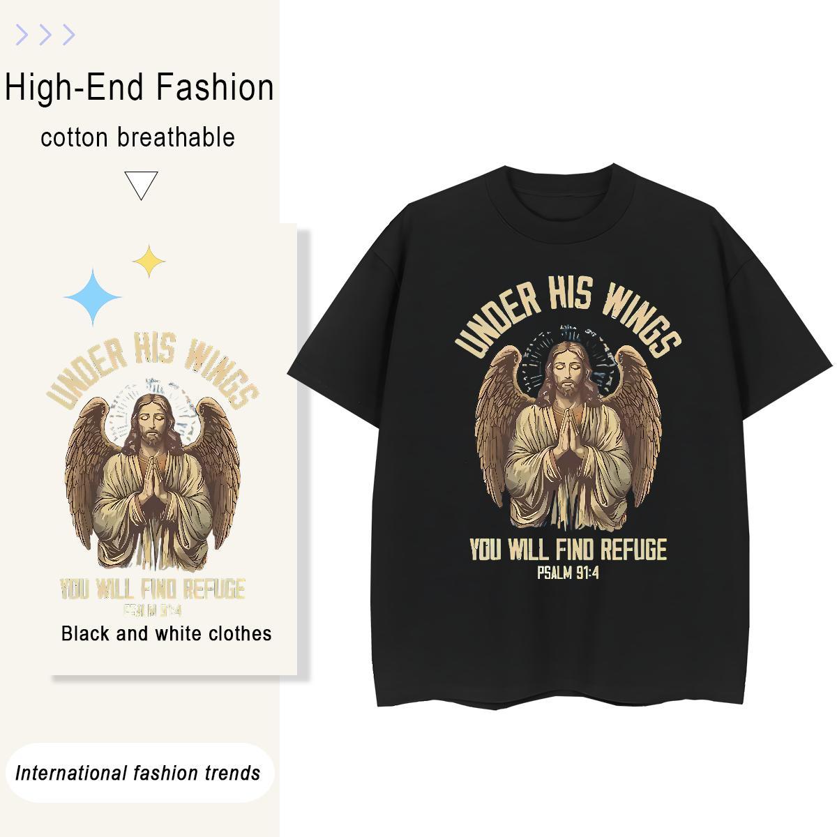 Cool Design T-Shirts 100% Cotton 230g angel Daily Wear DIY Breathable Crew Neck Men Tees Classic Casual Tee Shirt