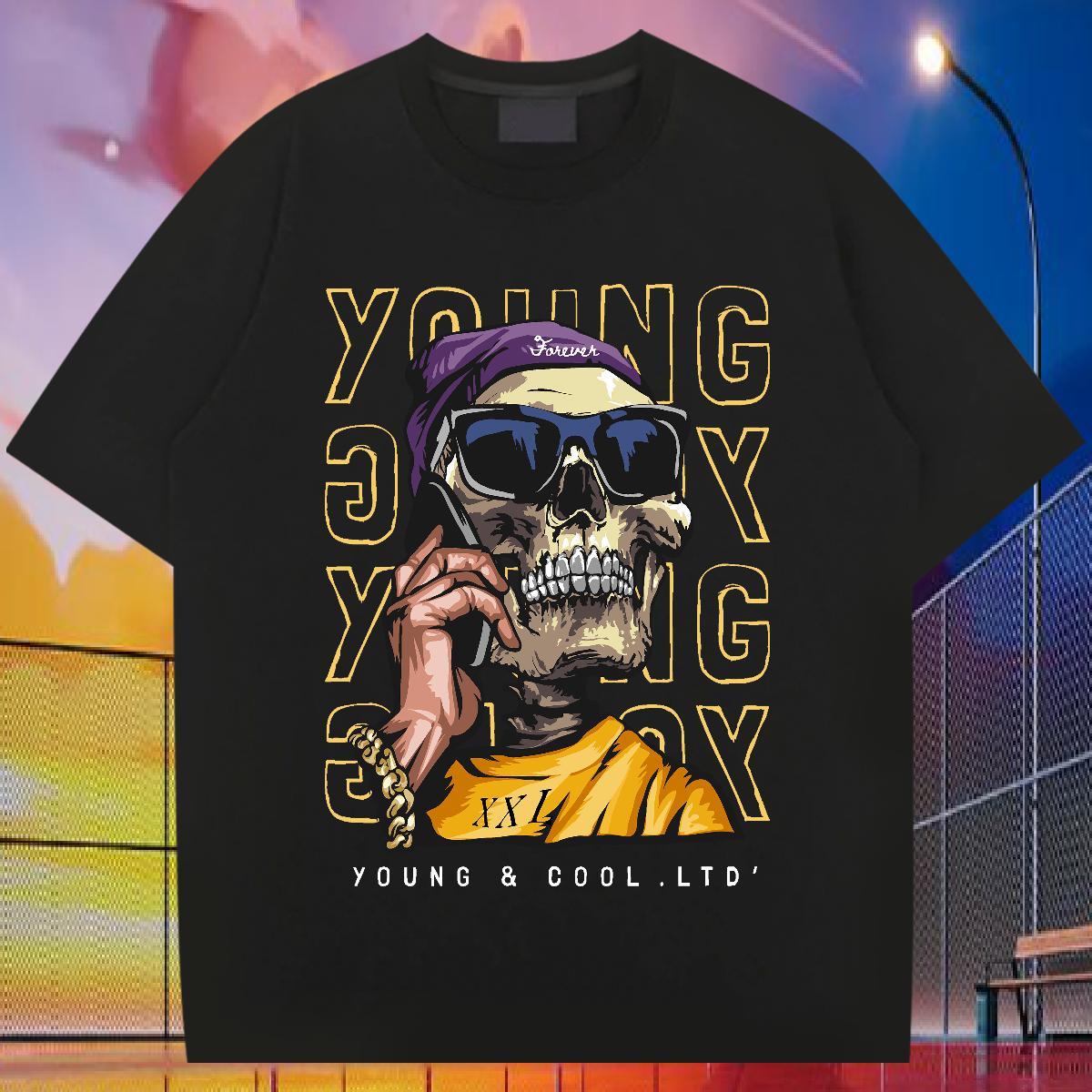 Classic T-Shirts 230g Pure Cotton skull Casual Beach Graphic Breathable Short Sleeve Men Tshirts Free Shipping Clothings