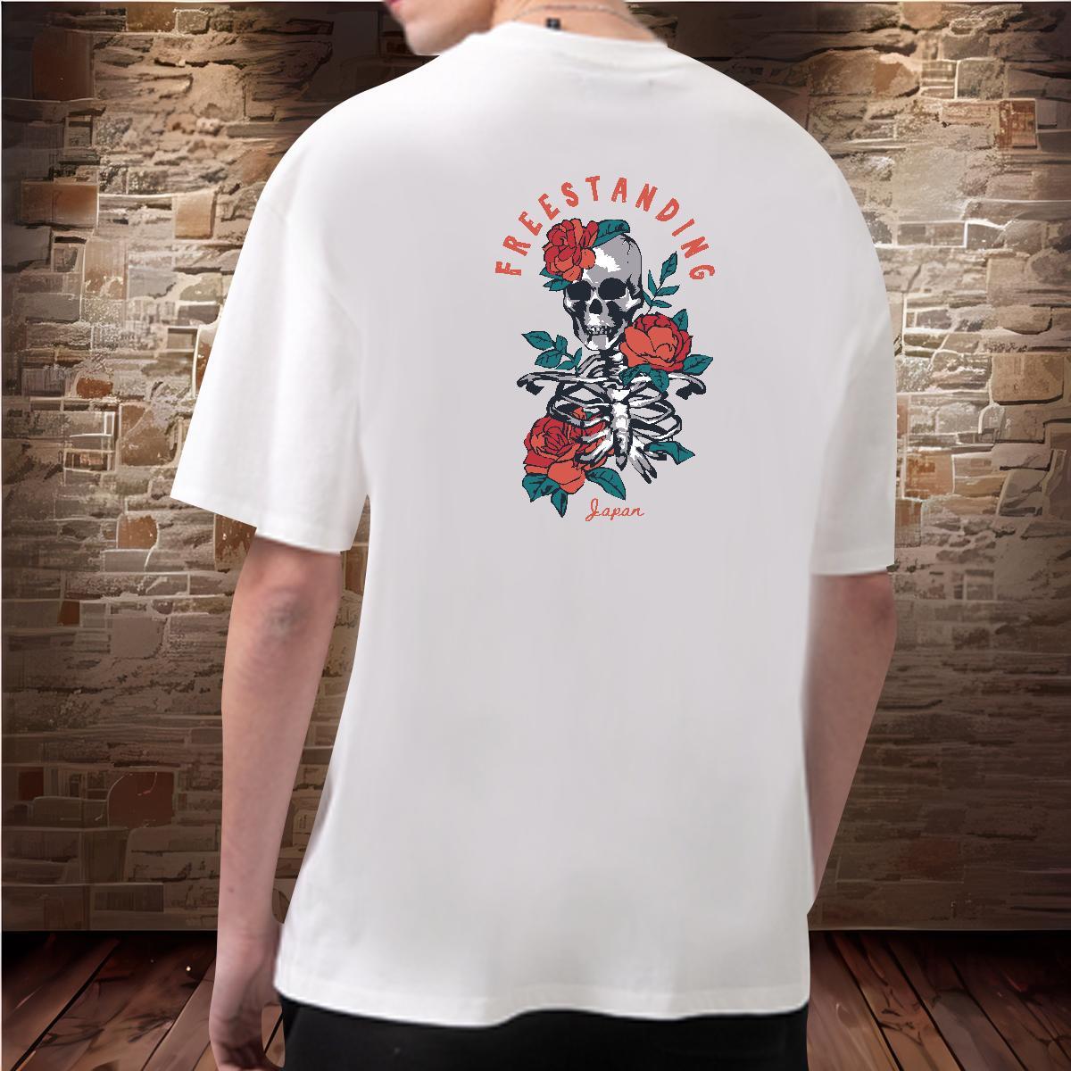 Loose Fit Men T Shirts 230g Pure Cotton skull Home Outdoor Oversized 4XL Crew Neck Men Tops Tees Factory Direct Polos