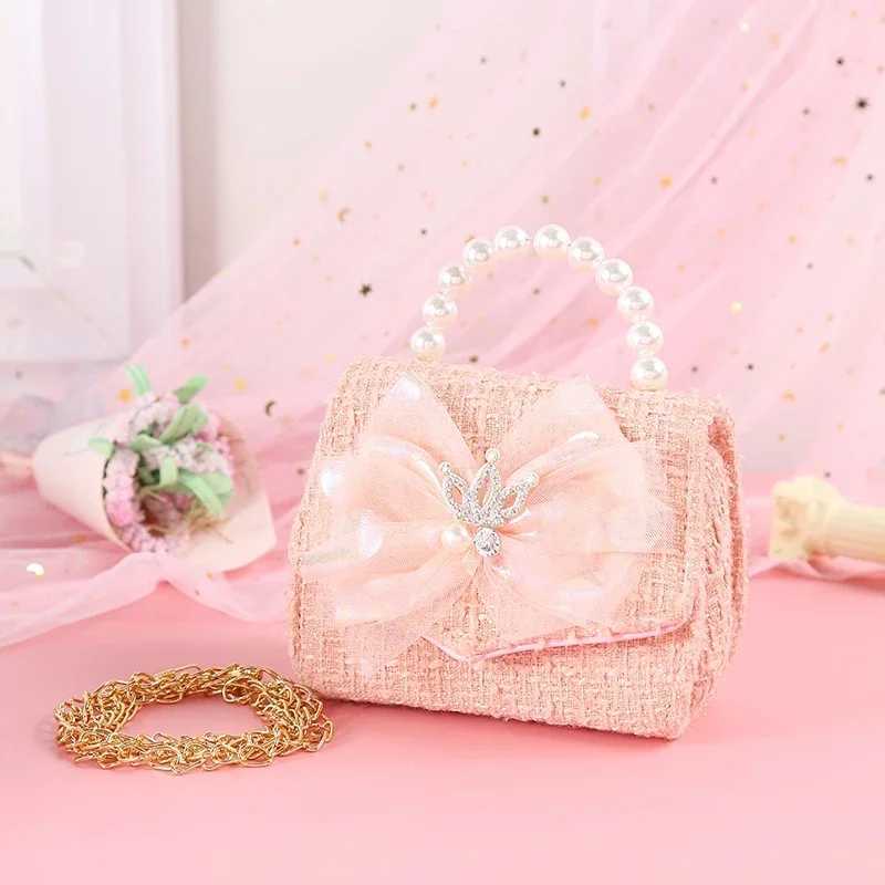 Pink Princess Crown Children Shoulder Bag Baby Girls Fashion Lace Bow Coin Purse Kids Crossbody Chain Handbag Toddler Girl BagsXJ240823