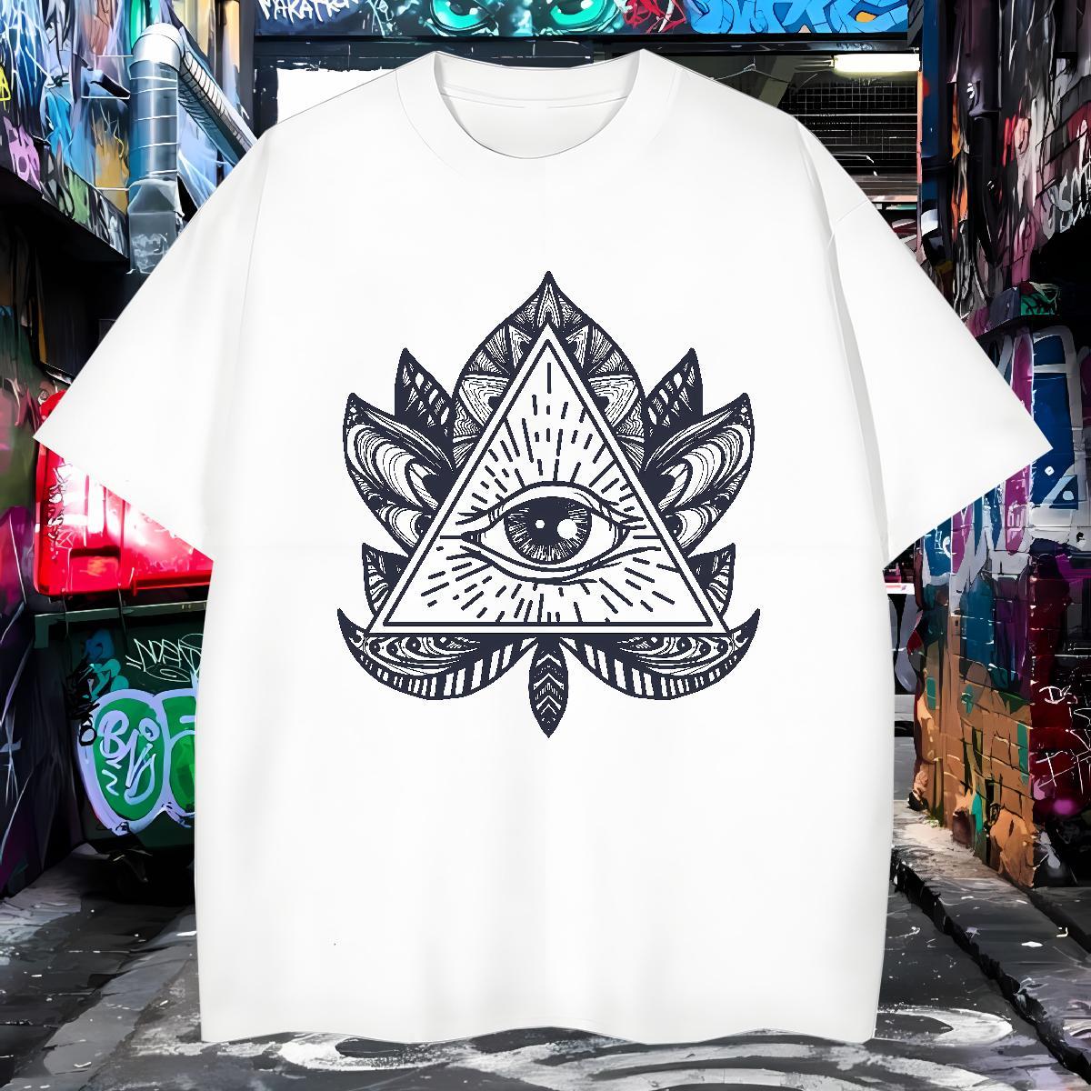 Unisex T Shirts Men 230g Cotton eye of the devil Sport Black White O-Neck Short Sleeve Men Tshirts Fashion Designer Tops