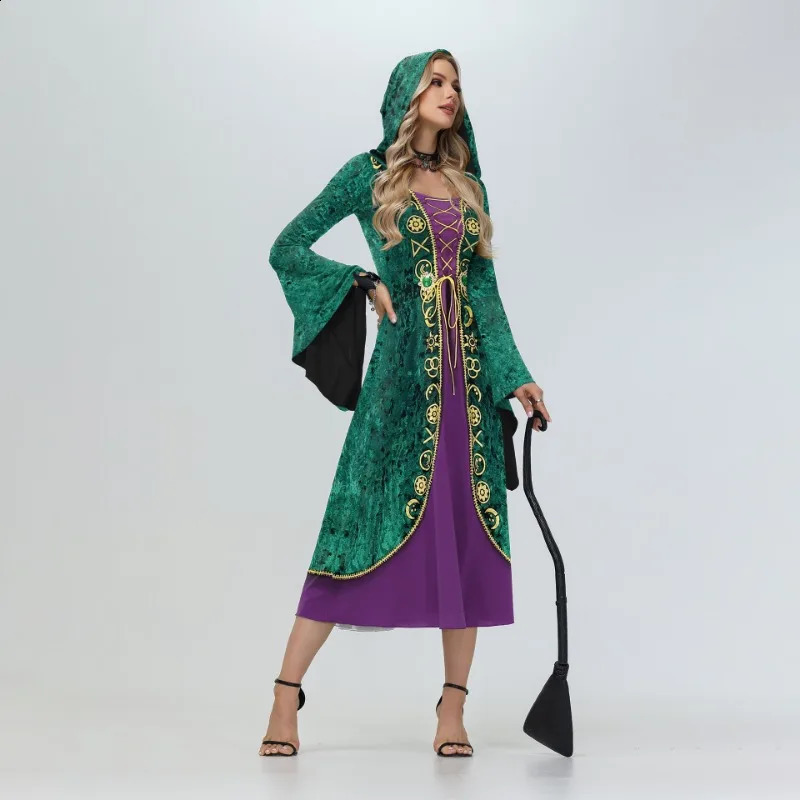 Womens Hocus Pocus 2 cosplay dress hooded womens Winifred Sanderson witch costume long sleeved party Halloween 240823