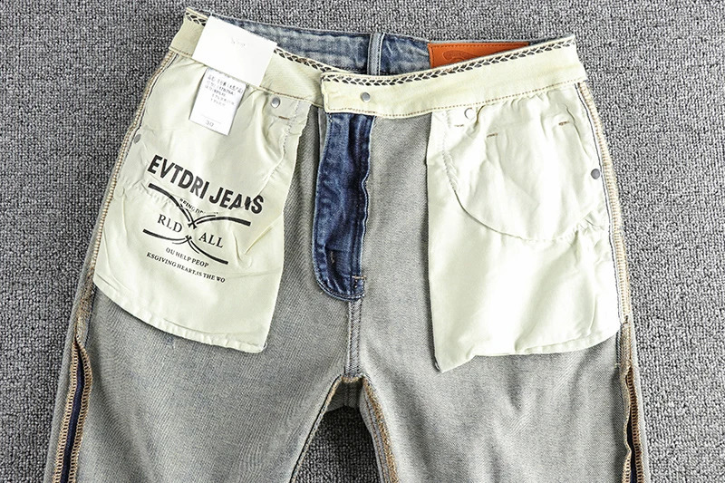 13oz Embroidery Light Blue Washed Denim Jeans for Men Spring Fashion Slim Fit Pants Clothes for Youth Male Casual Trousers 240823