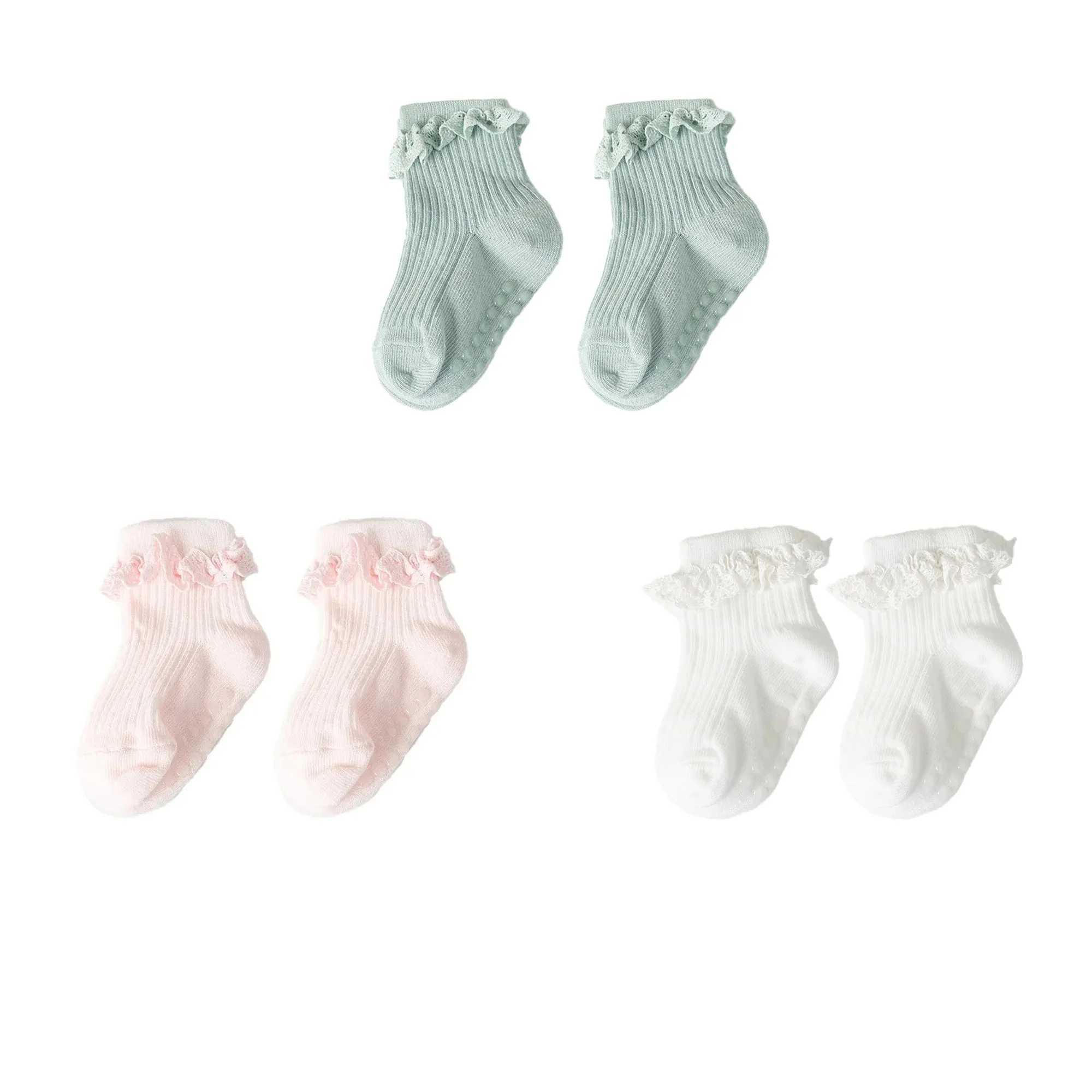 3pairs/lot Infant Girl Cute Lace Sock Ribbed Childrens Non-slip Socks Solid Breathable Baby Girl Ankle Socks 0-5Y Kid Girl Sock CL240824