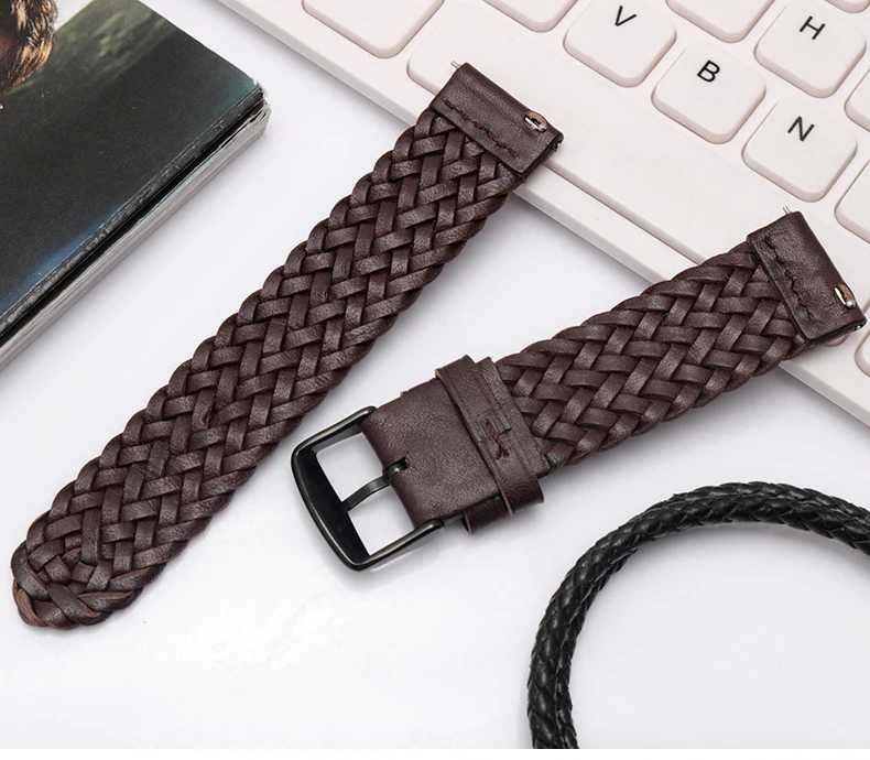 20mm 22mm 24mm Braided Genuine Leather Strap Quick Release Men Women Replacement Bracelet Belt Wrist Band for Smart Watch Brown Z240824