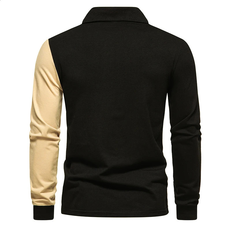 Polo Shirt Mens Fashion Business British Style Casual Slim Trend Solid Color Patchwork Color Lapel Long-sleeved POLO T-shirt 240824