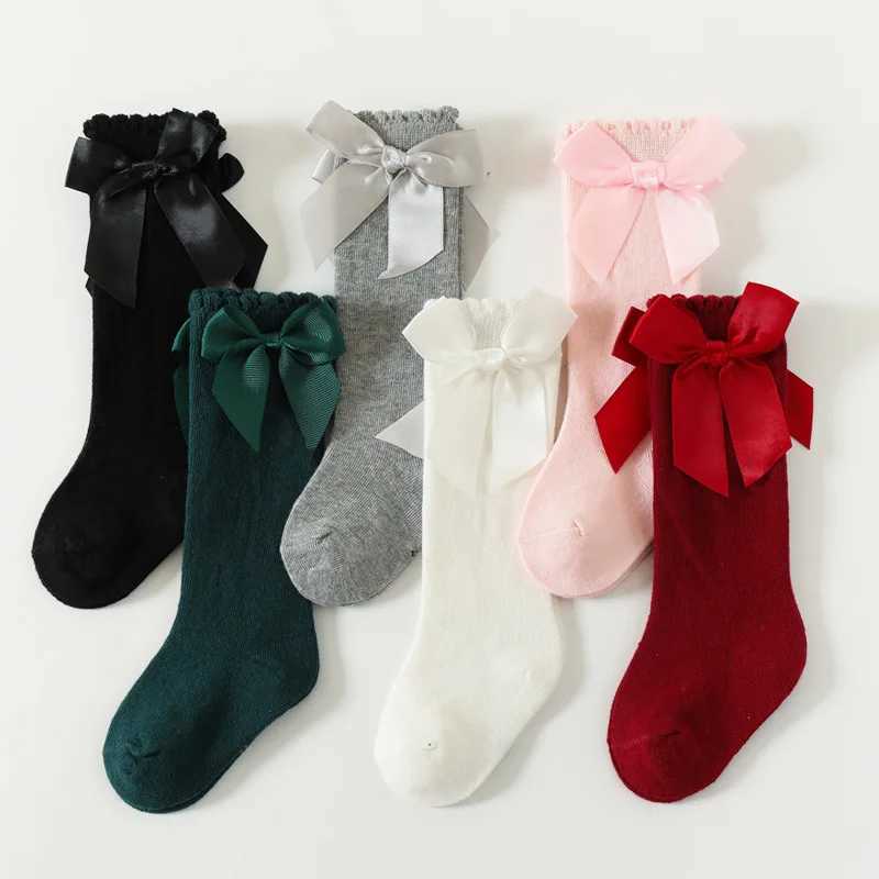 Spring Summer Autumn Baby Toddlers Socks Children Girls Knee High Long Sock Cotton Big Bow Spanish Style Kids Floor Socks CL240825