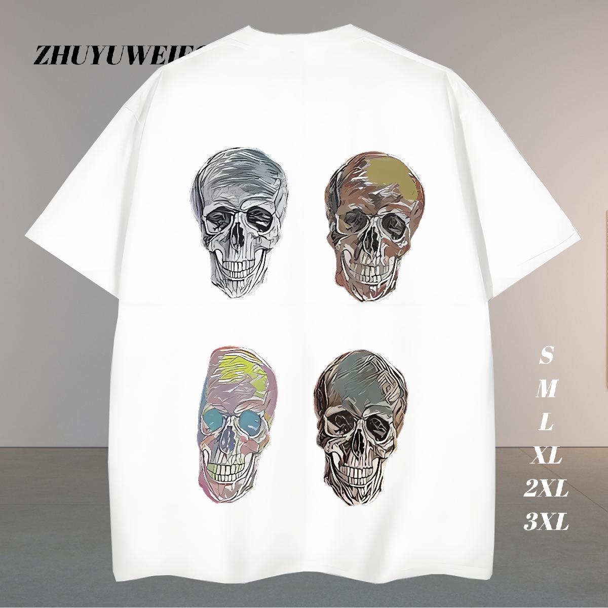 Brand T shirt 230g 100% Cotton skull Summer Casual DIY Anime Breathable Crew Neck Men Tees New Arrival Polos