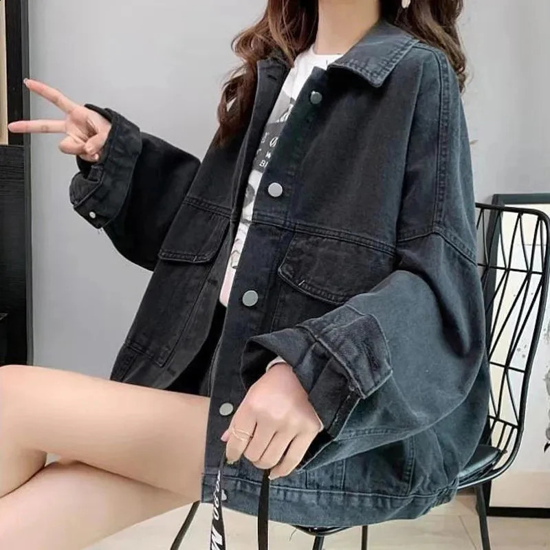 MEXZT Denim Jackets Women Streetwear Oversized Jeans Coat Bf Korean Vintage Letter Embroidery Loose Casual All Match Outwear 240824
