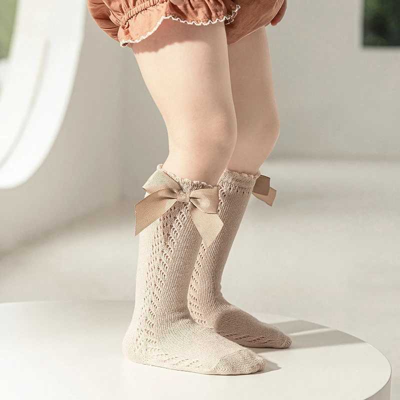 2023 New Kids Knee High Socks Baby Girls Boys Bow Long Sock Soft Cotton Mesh Breathable Children Hollow Out Socken For 0-7 Years CL240824