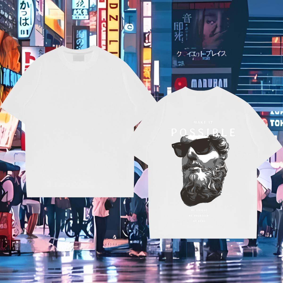 Brand T shirt 100% Cotton 230g portrait Summer Casual Cartoon Printing L-4XL Breathable Men Tshirts New Designer Tees