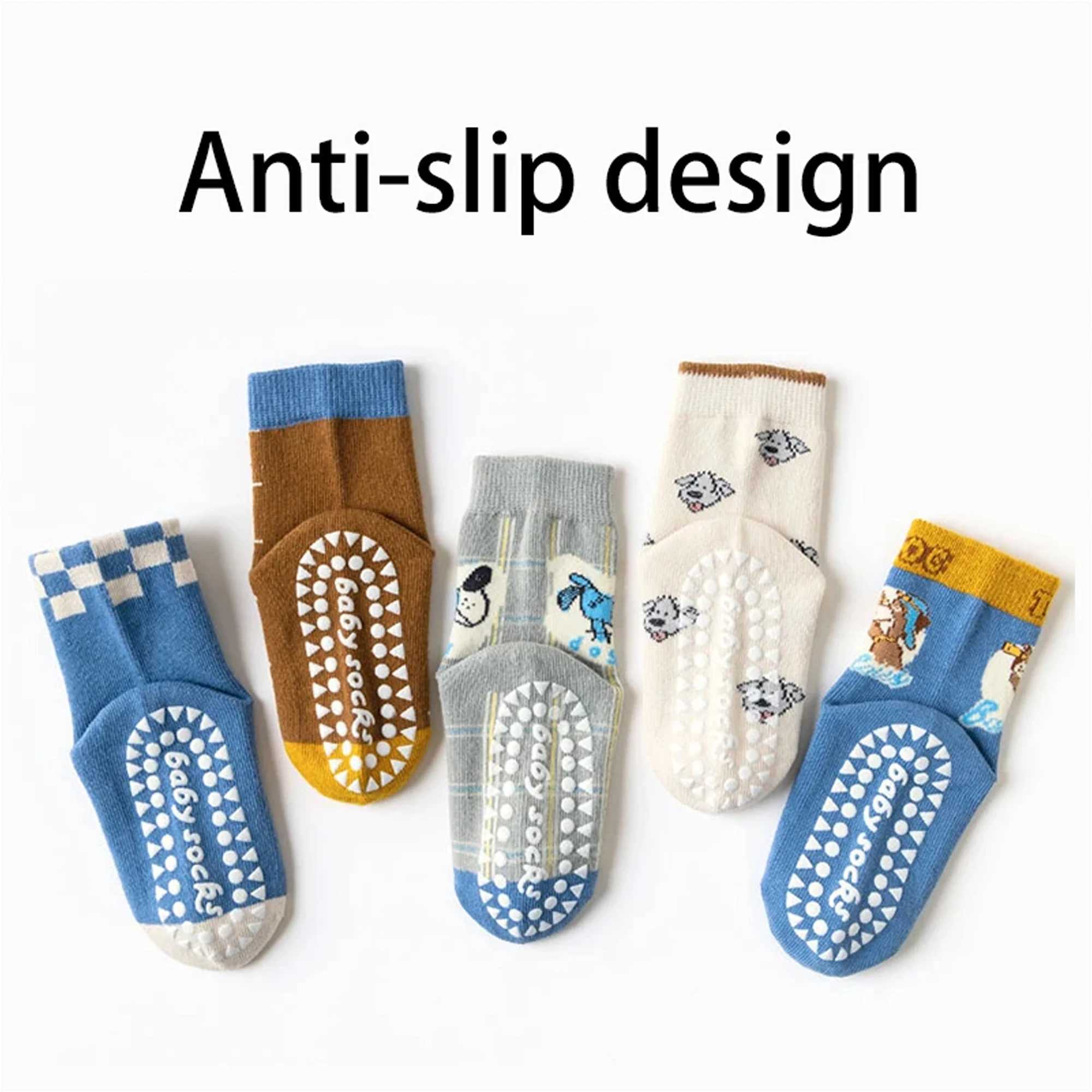 5 Pairs Childrens Cotton Socks 1-12Ys Mid-tube Dispensing Floor Socks Playground Non-slip Socks Trampoline Socks Toddler Socks CL240824
